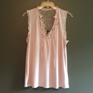 Blush pink top with lace accents